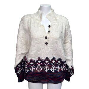 VINTAGE Knit Cream 1/4  Button Down Pullover